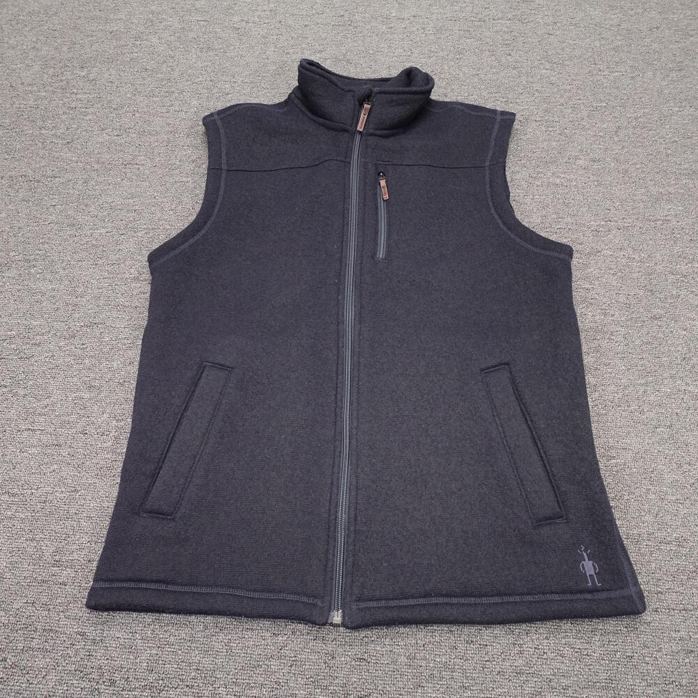 Smartwool Vest Mens Large Blue Wool Blend Full Zip Pockets Logo Casual Knit